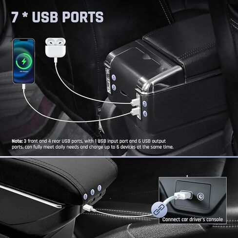 Car Armrest Box for Chevrolet Chevy Spark 2016-2022 Accessories Center Console Cup Holder Leather Double-Layer Storage Box with 7 USB Ports (Spark 2016-2022, 7USB Black Thread) in Saudi Arabia