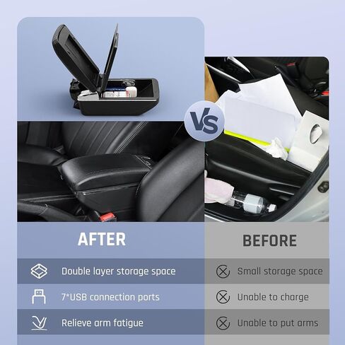Car Armrest Box for Chevrolet Chevy Spark 2016-2022 Accessories Center Console Cup Holder Leather Double-Layer Storage Box with 7 USB Ports (Spark 2016-2022, 7USB Black Thread) in Saudi Arabia