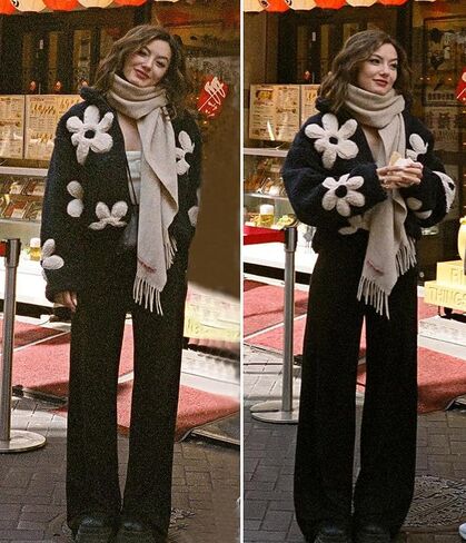 Maixang إمرأة الأزهار طباعة شيربا سترات صوفية الشتاء سستة اقتصاص معطف عادية كم طويل أبلى مع جيوب in Kuwait