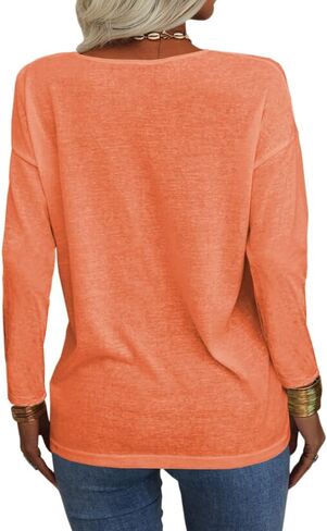 دانديفي للنساء الموضة العميقة الخامس على الأكمام الطويلة القمصان الصلبة غير الرسمية القميص الأساسي in Kuwait