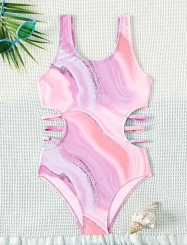 SEAUR Girls' One-Piece Swimwear Cute Tie Dye Side Cutout Swimsuit Summer Quick Dry Beach Hawaiian Bathing Suits in Saudi Arabia