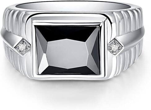 5.3ct Black Onyx Ring for Men - 8X10mm Rectangle Cut Obsidian With Paved White Cubic Zirconia - 925 Sterling Silver Wedding Engagement Band, 11mm Size 10 in Kuwait