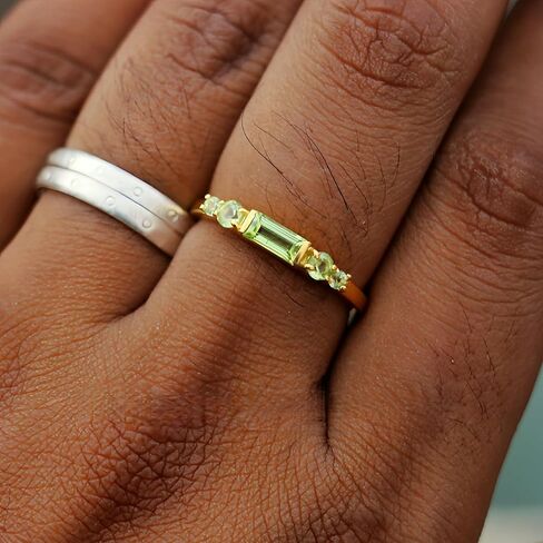 925 Sterling Silver Minimalist Baguette-Cut Peridot Ring with 10k gold plating, Gift for Men & Women in Saudi Arabia