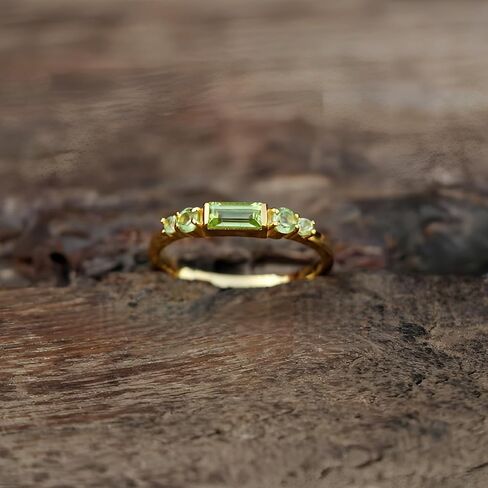 925 Sterling Silver Minimalist Baguette-Cut Peridot Ring with 10k gold plating, Gift for Men & Women in Saudi Arabia