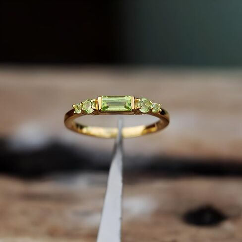 925 Sterling Silver Minimalist Baguette-Cut Peridot Ring with 10k gold plating, Gift for Men & Women in Saudi Arabia
