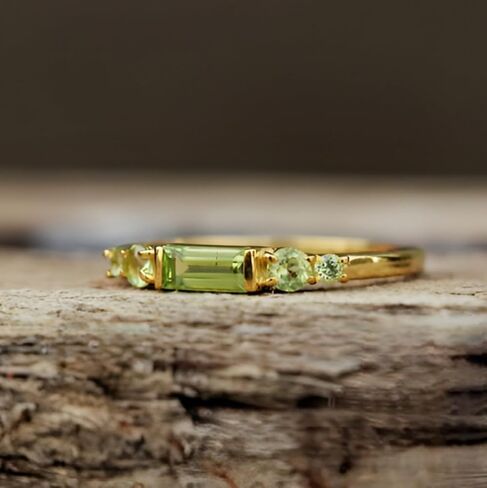 925 Sterling Silver Minimalist Baguette-Cut Peridot Ring with 10k gold plating, Gift for Men & Women in Saudi Arabia
