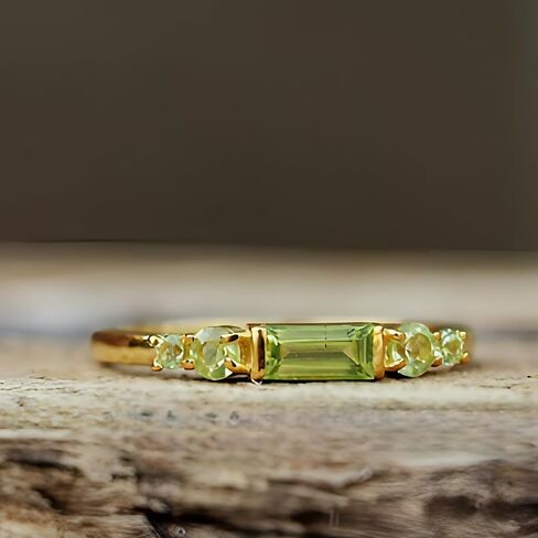 925 Sterling Silver Minimalist Baguette-Cut Peridot Ring with 10k gold plating, Gift for Men & Women in Saudi Arabia