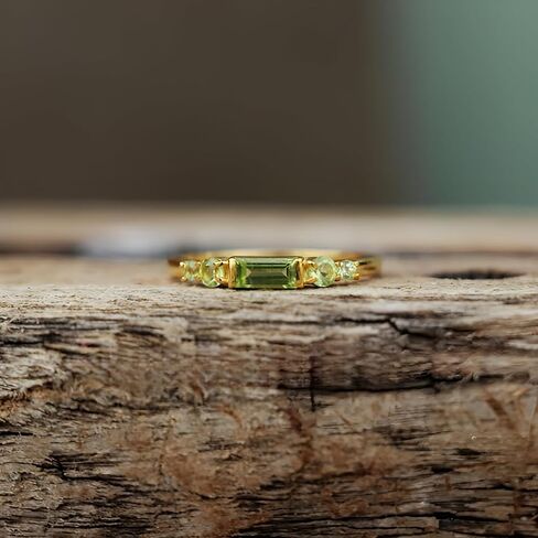 925 Sterling Silver Minimalist Baguette-Cut Peridot Ring with 10k gold plating, Gift for Men & Women in Saudi Arabia