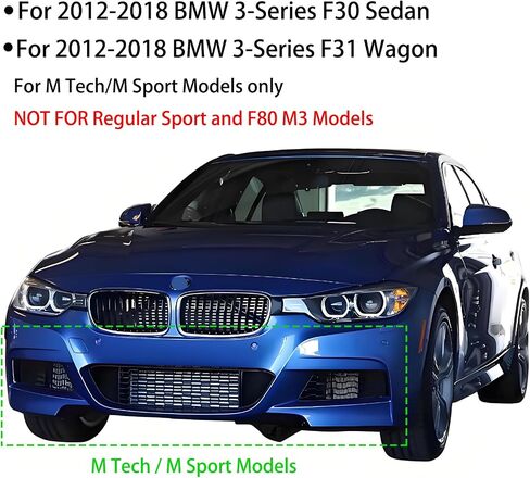 تصميم متكامل للشفاه الأمامي المصد للشفاه لعام 2012-2019 BMW 3-Series F30 F31 320i 328i 330i Sedan Wagon (M Tech/M Sport فقط) أسود لامع in Saudi Arabia