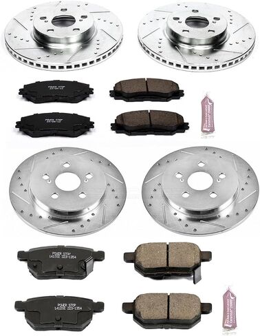 Power Stop K4140 Front and Rear Z23 Carbon-Fiber Brake Pads with Drilled and Slotted Brake Rotors Kit For 2009 2010 Vibe 1.8L 2WD | 2009 2010 2014-2019 Corolla | 2009-2013 Matrix 1.8L in Saudi Arabia
