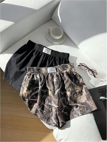 GORGLITTER Women's 2 Pack Camo Track Shorts Elastic High Waist Workout Lounge Shorts in Saudi Arabia