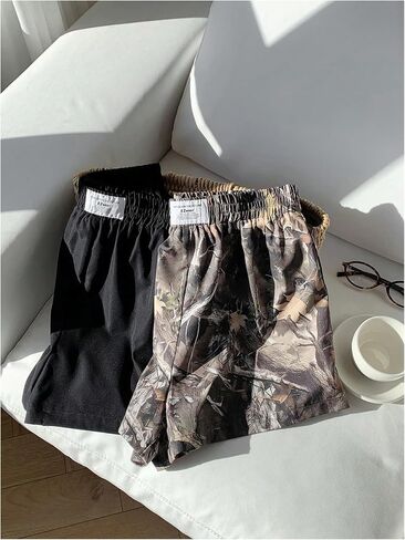GORGLITTER Women's 2 Pack Camo Track Shorts Elastic High Waist Workout Lounge Shorts in Saudi Arabia