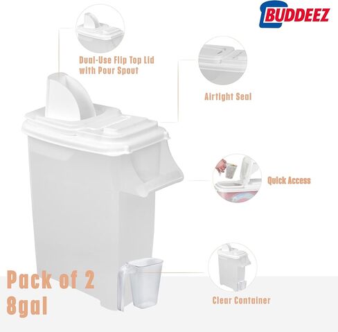 Buddeez Pet Food Storage Dispensers - Dog Food Storage Containers, Cat Food Containers, Bird Seed Containers w/Handle and Flip Lid, 8 Gallon(2 pack) in Kuwait
