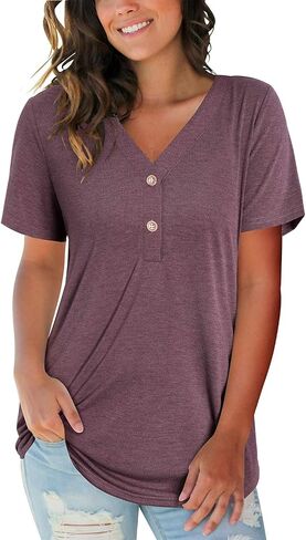 Laishen Women's V Neck Summer Tops Casual Henley Button Down Tirts Tunic 2024 in Kuwait