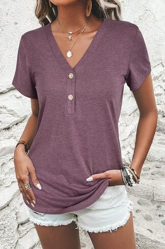 Laishen Women's V Neck Summer Tops Casual Henley Button Down Tirts Tunic 2024 in Kuwait