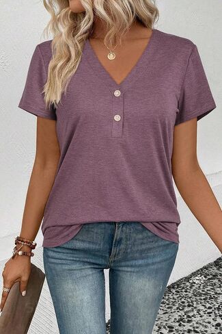 Laishen Women's V Neck Summer Tops Casual Henley Button Down Tirts Tunic 2024 in Kuwait