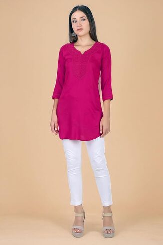 Ladyline Women's Plain Chikankari Tup | Lucknowi مطرزة بلوزة كورتي قصيرة in Saudi Arabia