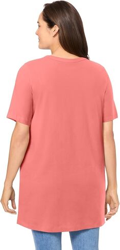 Woman Within Plus Size Perfect Short-Sleeve Shirred V-Neck Tunic in Saudi Arabia