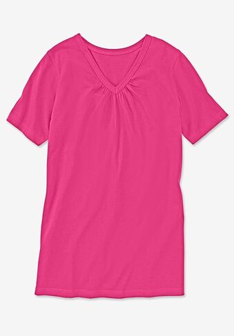 Woman Within Plus Size Perfect Short-Sleeve Shirred V-Neck Tunic in Saudi Arabia