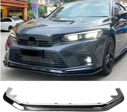Front Lip 3Pcs Compatible with Honda Civic Sedan Hatch 2022 2023 2024 Glossy Black Front Bumper Lip Kit (V Style) in Saudi Arabia