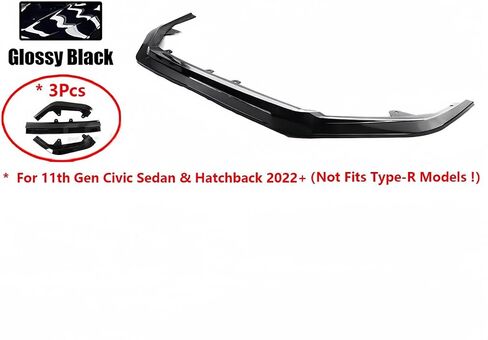 Front Lip 3Pcs Compatible with Honda Civic Sedan Hatch 2022 2023 2024 Glossy Black Front Bumper Lip Kit (V Style) in Saudi Arabia