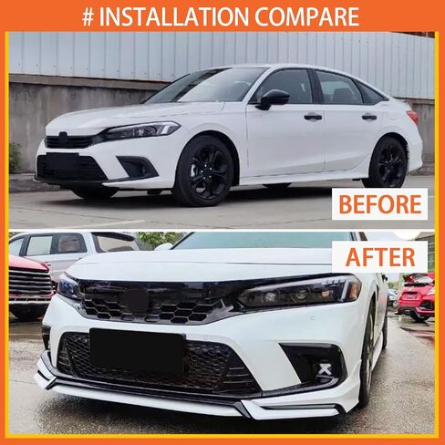 توافق الشفاه الأمامية مع 2022-2024 Civic Yofer Style Style الأمامي المصد الذقن شفة Spoiliter Kit Black White in Kuwait