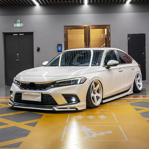 توافق الشفاه الأمامية مع 2022-2024 Civic Yofer Style Style الأمامي المصد الذقن شفة Spoiliter Kit Black White in Kuwait