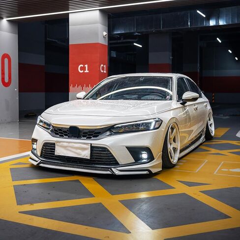 توافق الشفاه الأمامية مع 2022-2024 Civic Yofer Style Style الأمامي المصد الذقن شفة Spoiliter Kit Black White in Kuwait