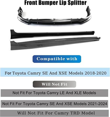 Front Bumper Lip & Side Skirts Extensions for Toyota Camry SE XSE 2018-2020 Yofer V1 Style Full Body Kits (Glossy Black) in Saudi Arabia