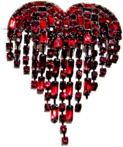RED BLEEDING HEART CRYSTAL LAVALIER BROOCH bloody tassel drop dark gothic Valentine's Day pin in Saudi Arabia
