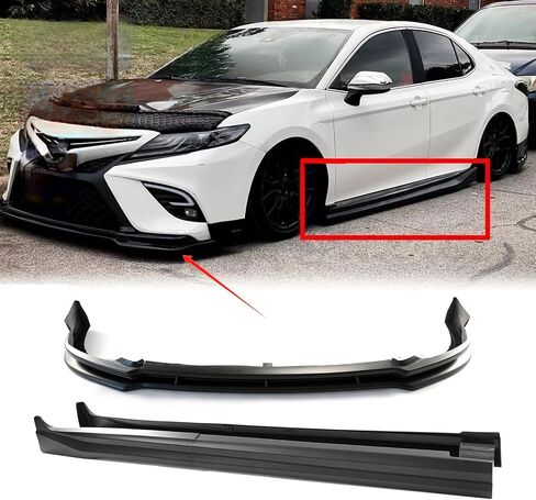 Front Bumper Lip & Side Skirts Extensions for Toyota Camry SE XSE 2018-2020 Yofer V1 Style Full Body Kits (Glossy Black) in Saudi Arabia