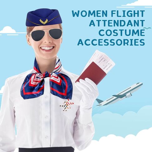 YouNuo 6Pcs Flight Attendant Costume Set - Women’s Flight Attendant Hat, Scarf, Gloves for Halloween Cosplay Party Dress Up in Saudi Arabia