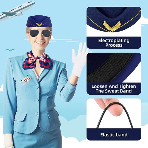 YouNuo 6Pcs Flight Attendant Costume Set - Women’s Flight Attendant Hat, Scarf, Gloves for Halloween Cosplay Party Dress Up in Saudi Arabia