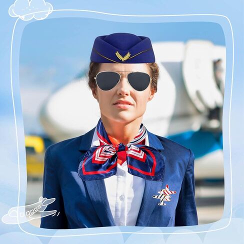 YouNuo 6Pcs Flight Attendant Costume Set - Women’s Flight Attendant Hat, Scarf, Gloves for Halloween Cosplay Party Dress Up in Saudi Arabia
