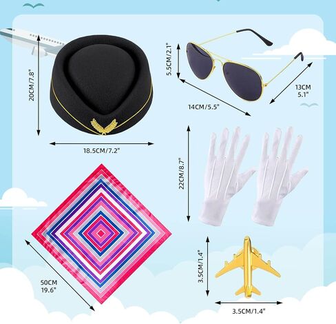 YouNuo 6Pcs Flight Attendant Costume Set - Women’s Flight Attendant Hat, Scarf, Gloves for Halloween Cosplay Party Dress Up in Saudi Arabia
