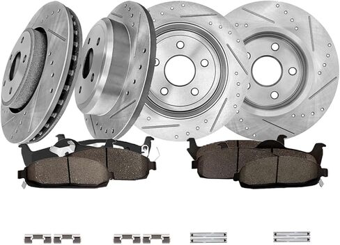 PM Auto Set of 12 Front 328mm-Rear 320mm Drilled Slotted Brake Disc Rotors-Ceramic Brake Pad Kit For 2006-2010 Jeep Commander in Saudi Arabia