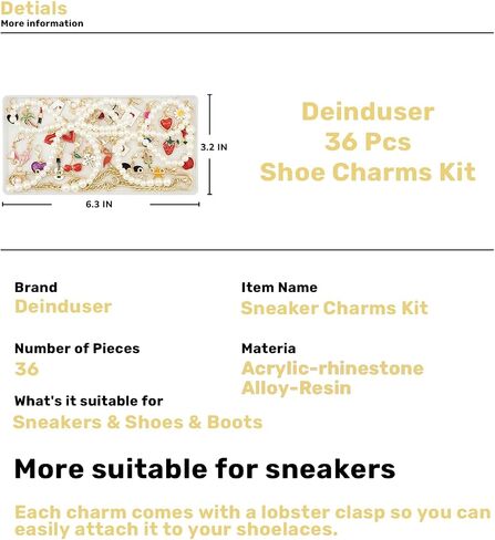 Deinduser 339 Pcs Shoe Charms for Sneakers, Junk Socks Charms Kit, Shoe Charms, Shoelace Charms, Shoe Charms for Sneakers Women, Sock Charms, Shoe Charms Kit with Pearl Bow in Kuwait
