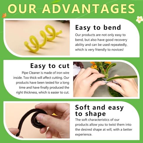 UzecPk Pipe Cleaner, Pipe Cleaner Flower Craft kit, 10 Colors Pipe Cleaners Bulk Chenille Stem Pipe Cleaners Plant Kit for DIY Craft Holiday Creative Decorations with Tutorial and Accessories in Kuwait