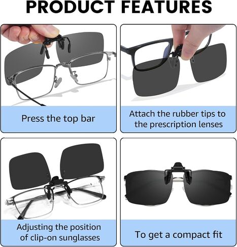 VIEWBETTER® Polarized Clip On Sunglasses Over Prescription Glasses for Men Women Snap On Flip Up UV400 Protection SG803 in Kuwait