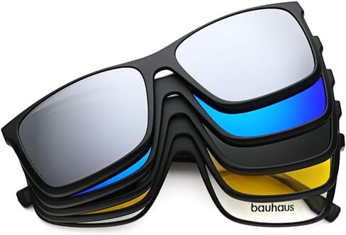 Bauhaus Magnetic Clip on Sunglasses for Men & Women Polarized UV Protection Retro Square Eyeglasses Fit Over Night Driving in Kuwait