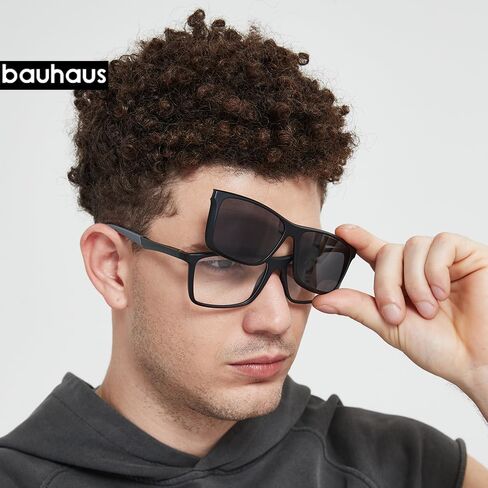 Bauhaus Magnetic Clip on Sunglasses for Men & Women Polarized UV Protection Retro Square Eyeglasses Fit Over Night Driving in Kuwait