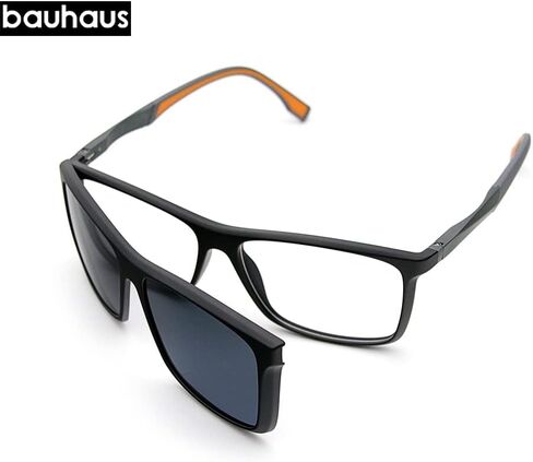 Bauhaus Magnetic Clip on Sunglasses for Men & Women Polarized UV Protection Retro Square Eyeglasses Fit Over Night Driving in Kuwait