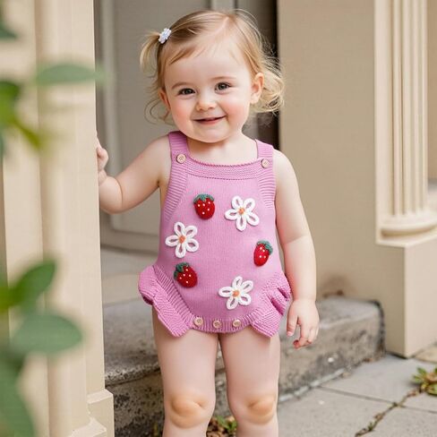 Baby Girl First Birthday Outfit Knitted Romper Bodysuit Bow One Embroidery Sweater Romper Infant Cake Smash Outfit in Saudi Arabia