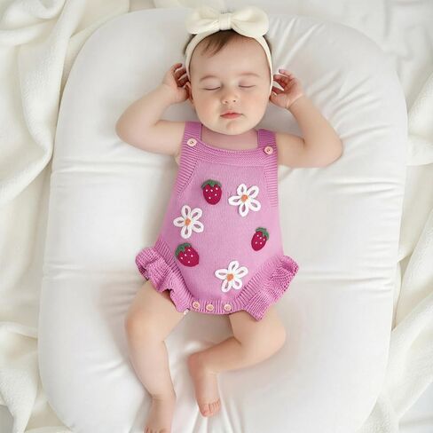Baby Girl First Birthday Outfit Knitted Romper Bodysuit Bow One Embroidery Sweater Romper Infant Cake Smash Outfit in Saudi Arabia
