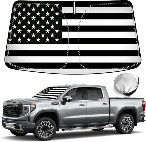 Bestview Windshield Sun Shade American Flag Custom Fit for 2019-2024 GMC Sierra, Foldable Front Window Sunshade Sun Visor Accessories Protector Block UV Rays Heat in Saudi Arabia