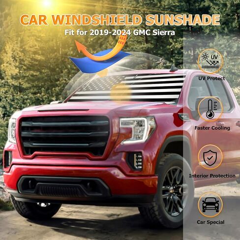 Bestview Windshield Sun Shade American Flag Custom Fit for 2019-2024 GMC Sierra, Foldable Front Window Sunshade Sun Visor Accessories Protector Block UV Rays Heat in Saudi Arabia