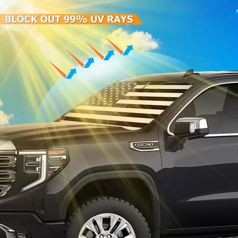 Bestview Windshield Sun Shade American Flag Custom Fit for 2019-2024 GMC Sierra, Foldable Front Window Sunshade Sun Visor Accessories Protector Block UV Rays Heat in Saudi Arabia