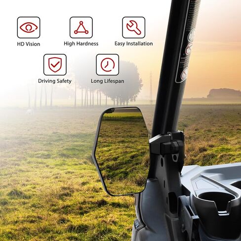 Adjustable Side Mirrors for Can Am Defender HD5 HD8 HD9 HD10 MAX 2016-2025 Accessories, Die-casting Aluminum Shell Convex Break Away Rearview Mirrors for Half Solid Doors and Soft Doors in Saudi Arabia