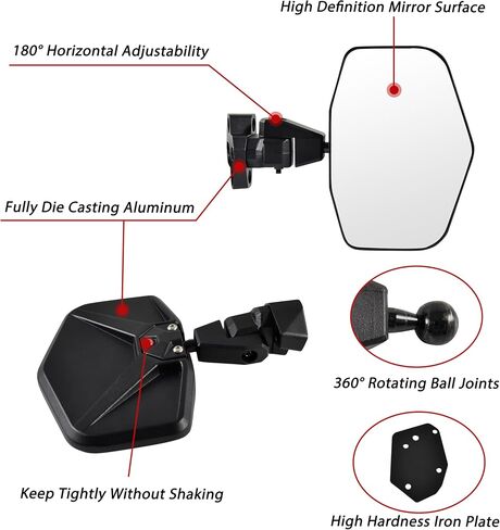 Adjustable Side Mirrors for Can Am Defender HD5 HD8 HD9 HD10 MAX 2016-2025 Accessories, Die-casting Aluminum Shell Convex Break Away Rearview Mirrors for Half Solid Doors and Soft Doors in Saudi Arabia