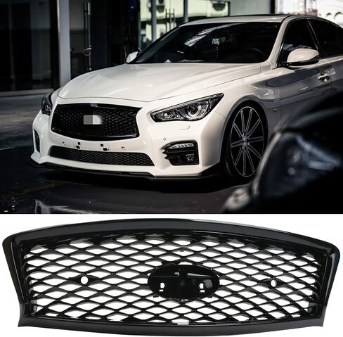 Glossy Black Front Bumper Upper Grille Replacement FIT 2018–2022 Infiniti Q50 Sedan – ABS Material, Sensor Holes Included in Saudi Arabia